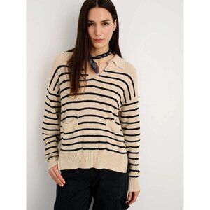 Alex Mill Tan & Navy Striped Alice Striped Popover Sweater $140 Size XL
